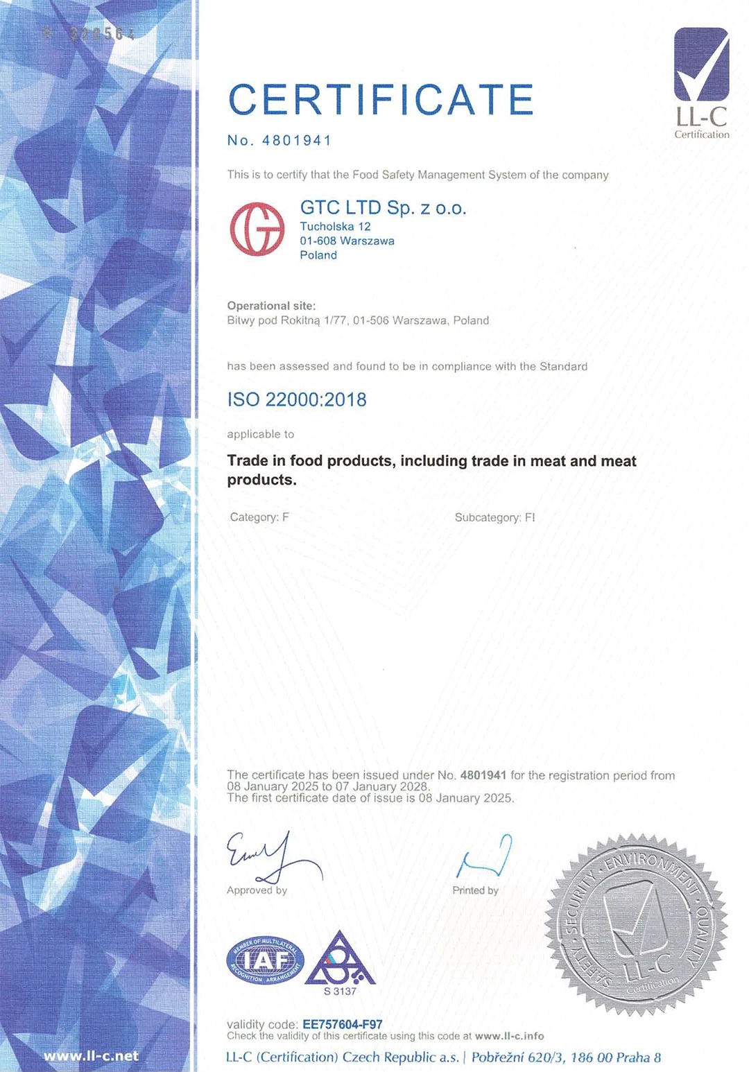 Certyfikaty GTC LTD Sp. z o.o. Adam Życzkowski